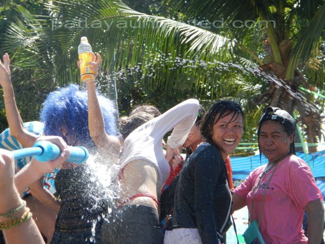 Songkran water festival, Pattaya Thailand Playing with water is part of festivities during Thailand's Songkran festival