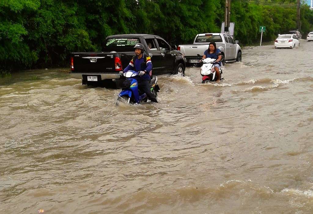 flooded road in Pattaya after heavy rain