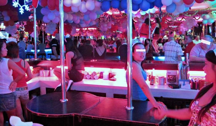 Thai bar girls working at a beer bar in Pattaya