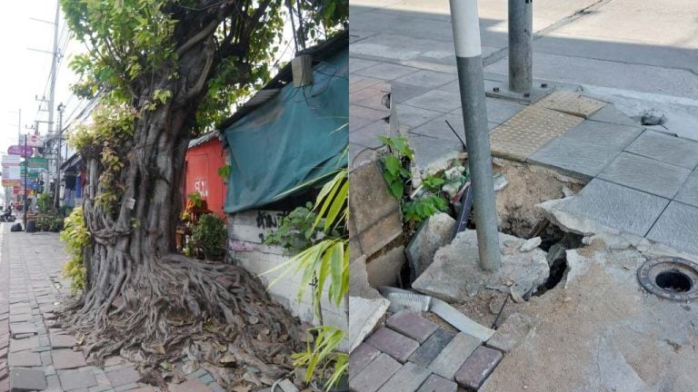 Cluttered and broken sidewalks in Pattaya, Thailand