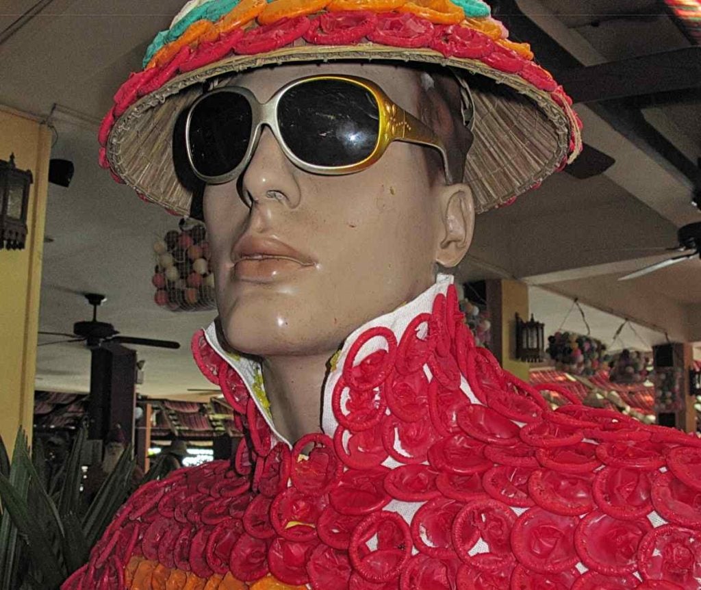 mannequin decorated with condoms at a hotel in Pattaya