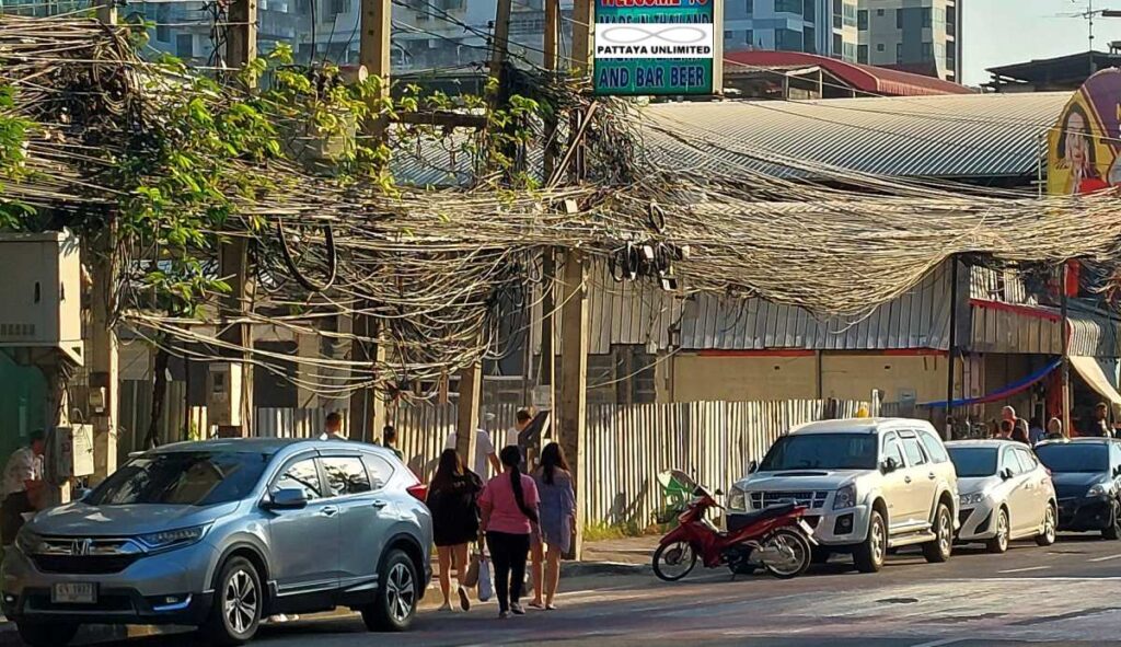 A mass of overhead cables on Pattaya 2nd Road