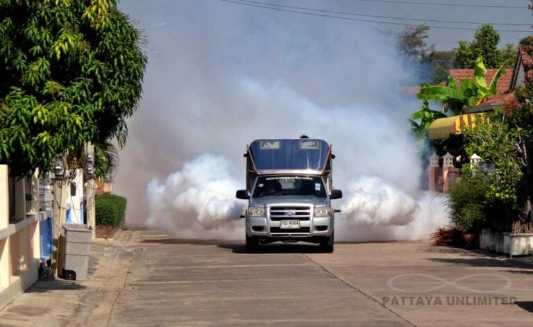 Mosquito fogging after a reported case of dengue fever in Pattaya, Thailand