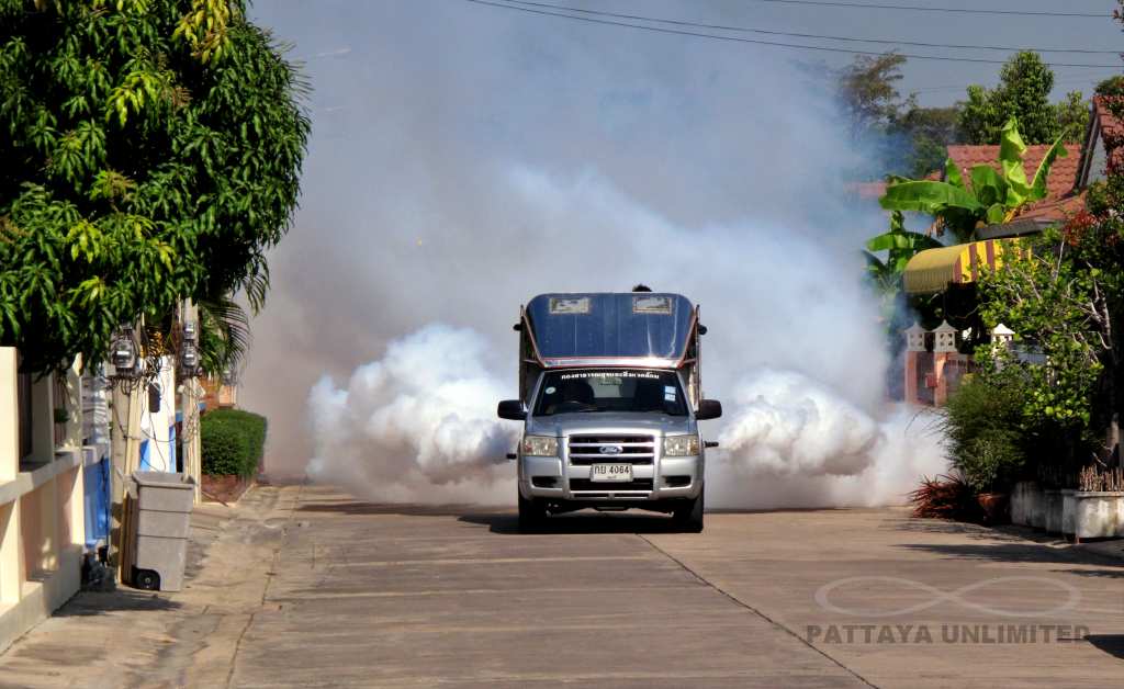 Mosquito fogging after a reported case of dengue fever in Pattaya, Thailand
