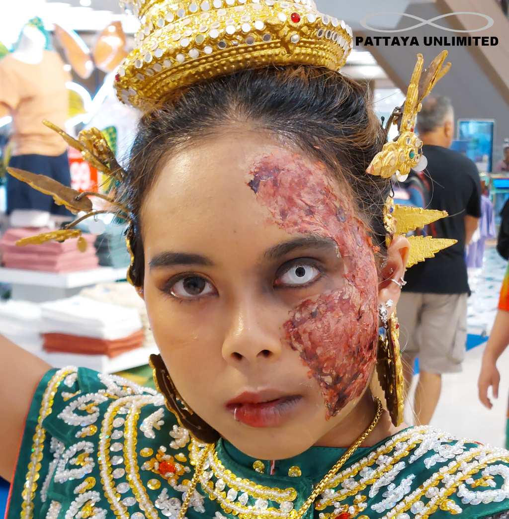 Thai girl wearing a gory look during halloween in Pattaya